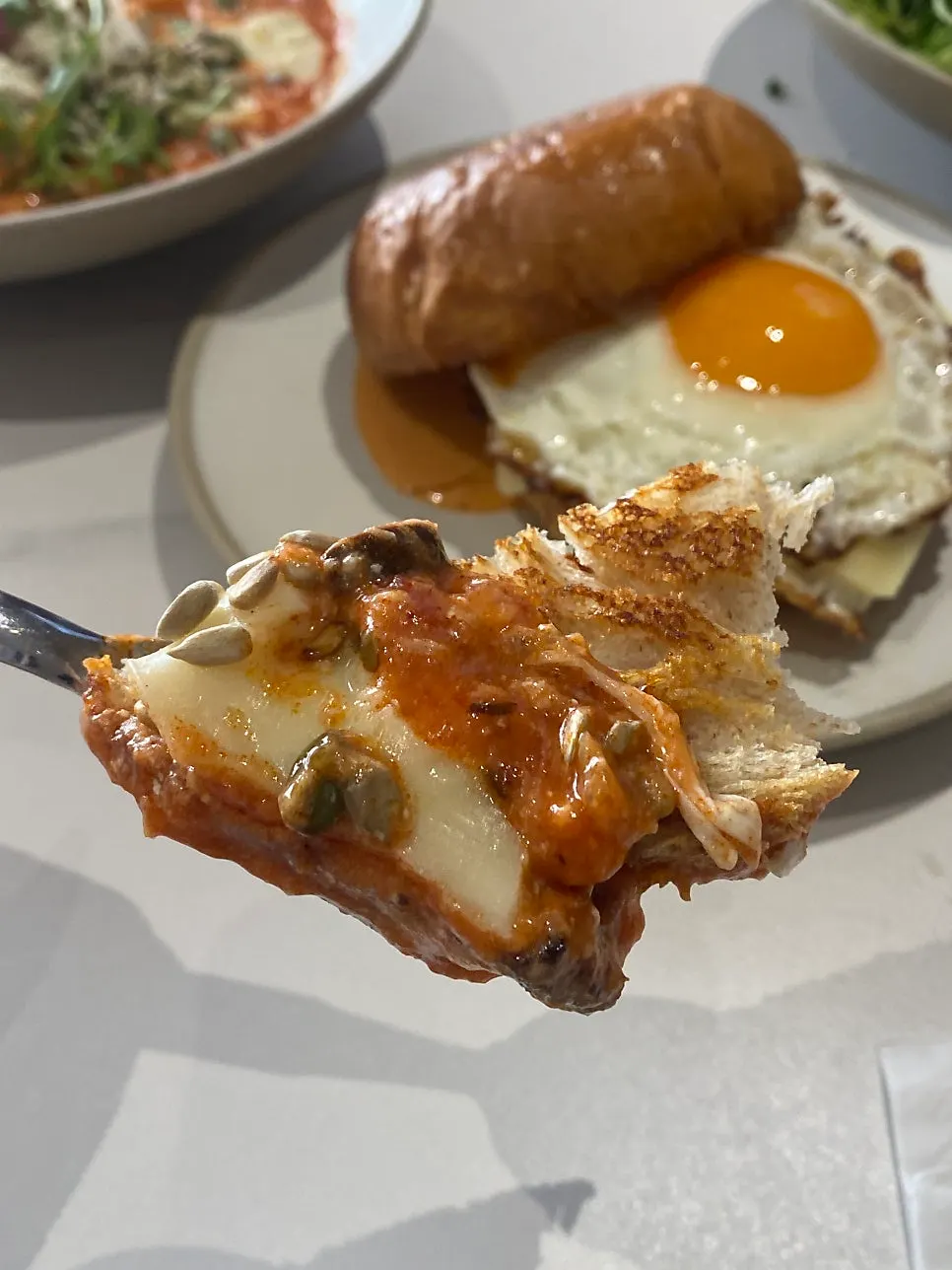 Egg in Hell shakshuka with baguette