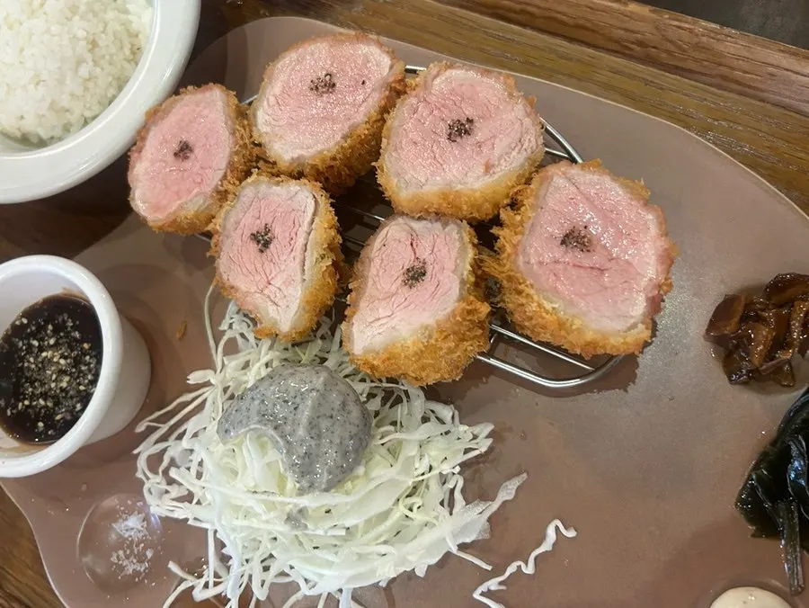 Full table spread of tenderloin katsu