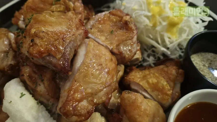Close-up of a piece of oven-baked boneless chicken