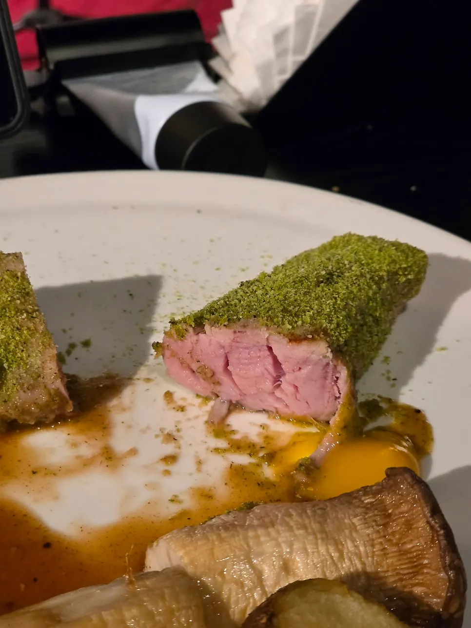 Herb-crusted Jeju black pork tenderloin steak