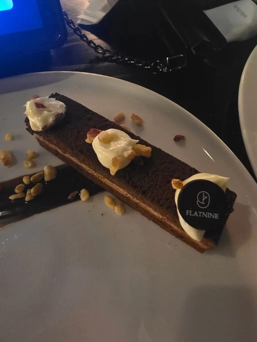 Chocolate brownie cake served as the course's dessert