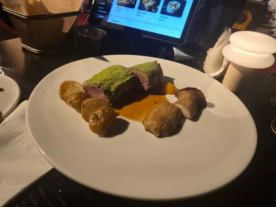 Main dish of dry-aged Jeju black pork tenderloin