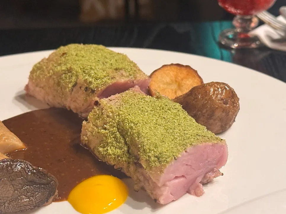 Black pork tenderloin steak seared over binchotan charcoal