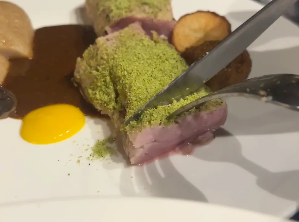 Cross-section of the sliced tenderloin steak