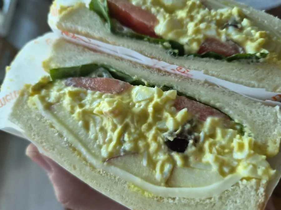 Apple egg mayo sandwich with apple slices