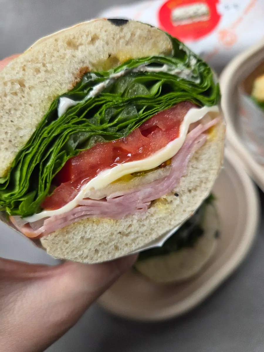 Deli ham cheese chiabatta made with olive chiabatta