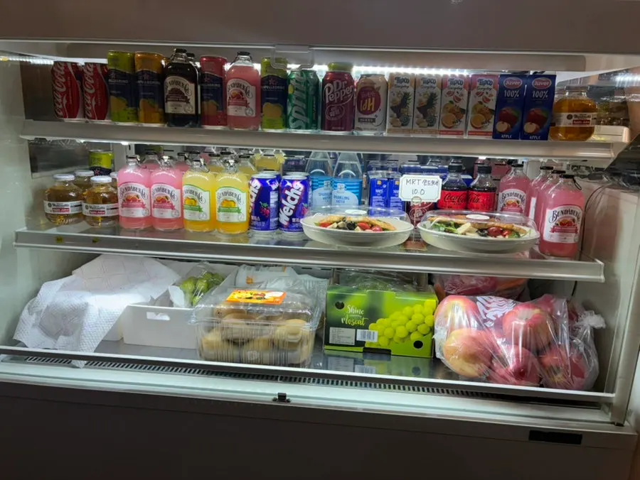 Drinks and snacks displayed in the store