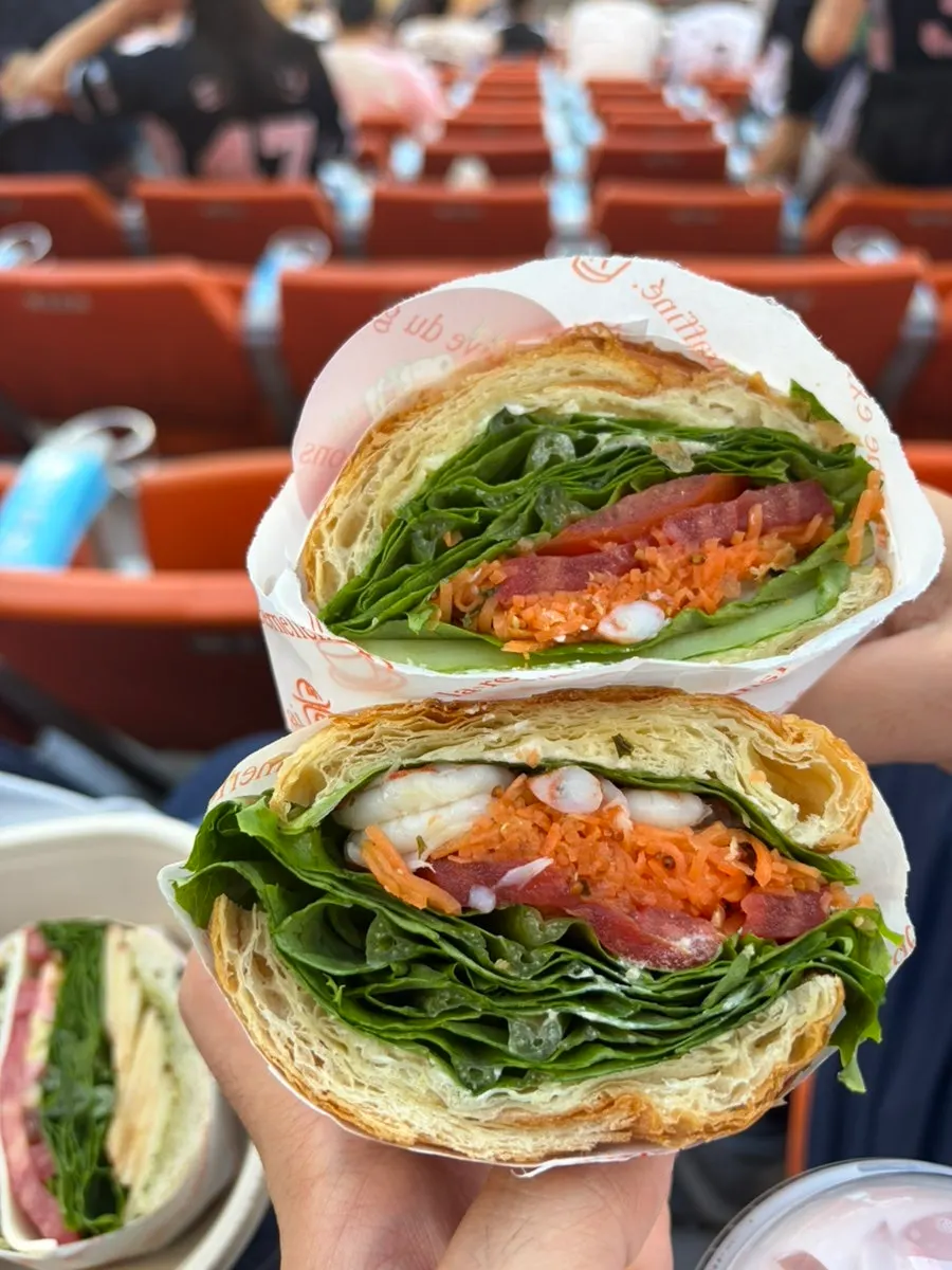 Cross-section of the carrot rapé shrimp croissant