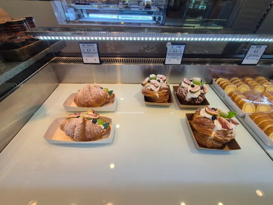 Fig croissant and fig mont blanc on display