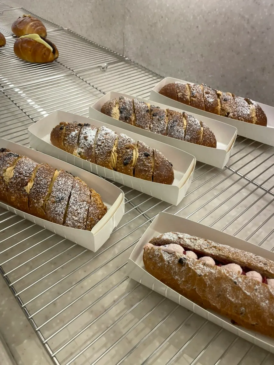 Slice cakes on display