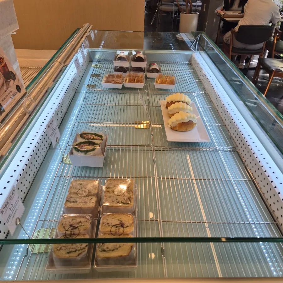 Bread display with salt bread and red bean bread