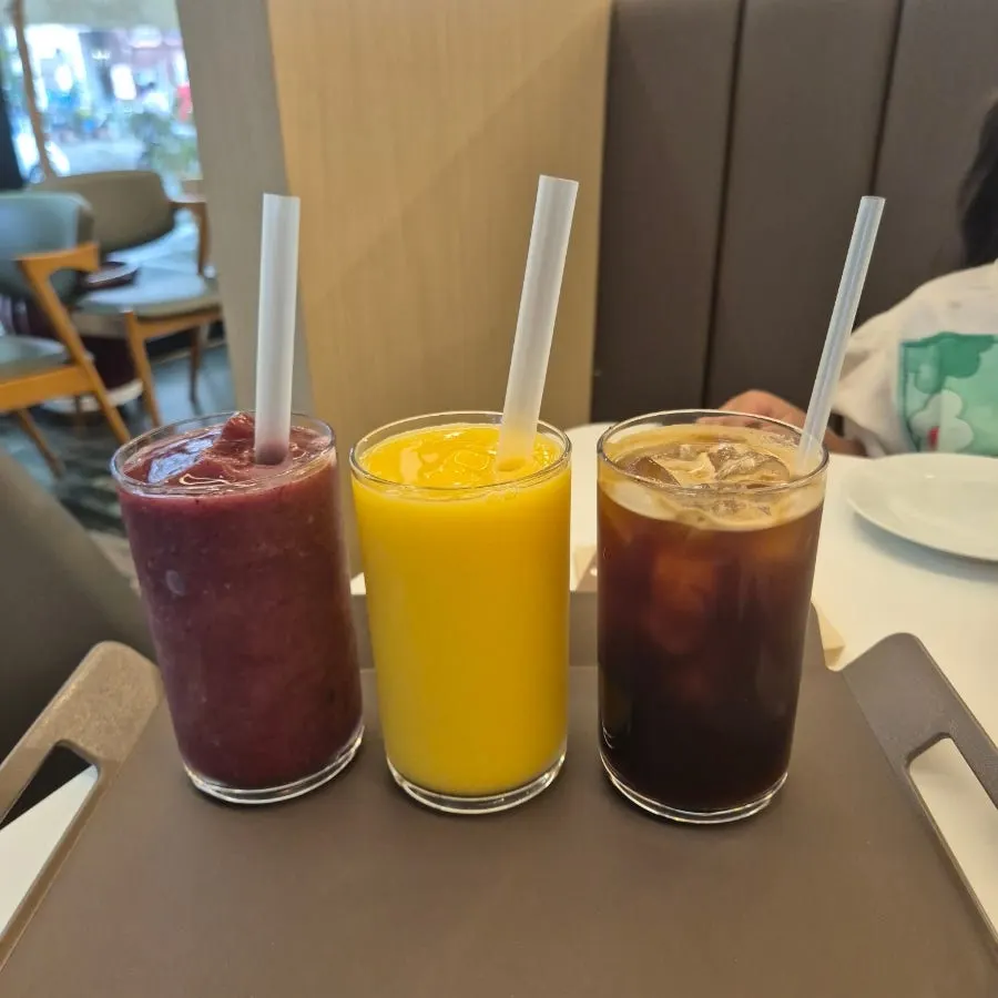 Bread and drinks set on the table