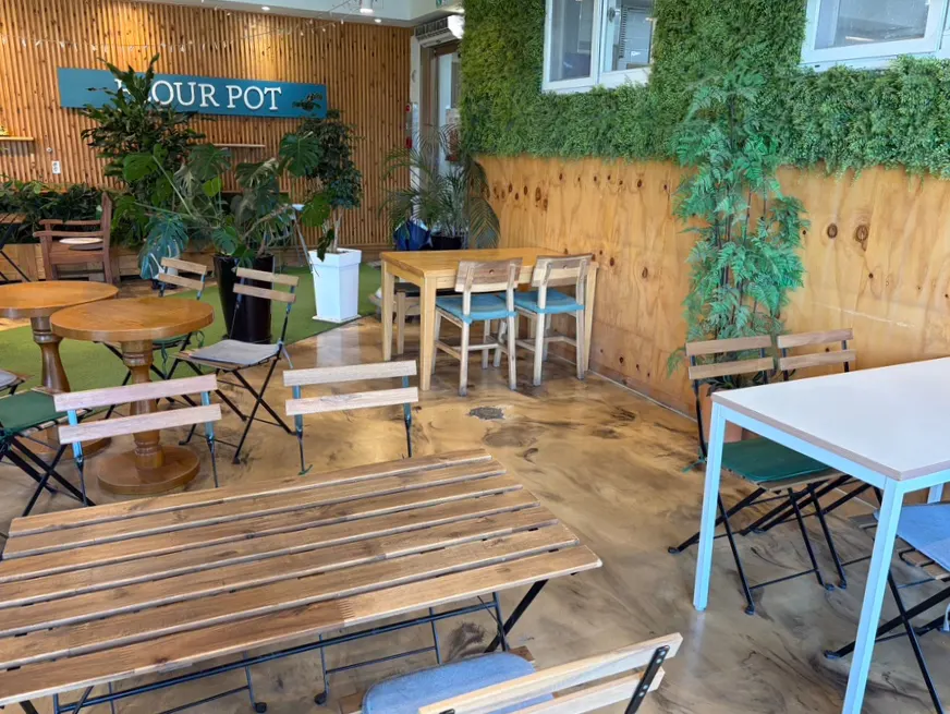 Parking space set up beside the café