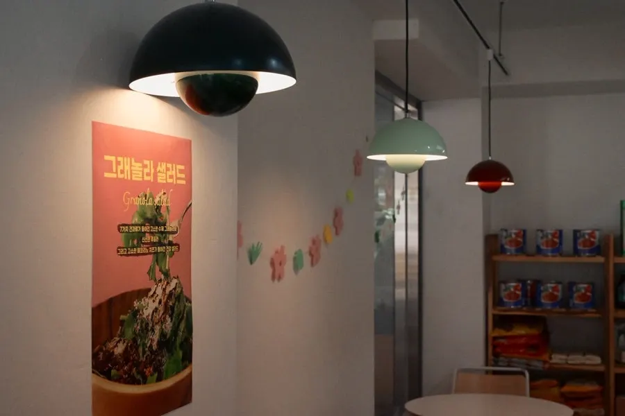 Bright, cute interior of the brunch café