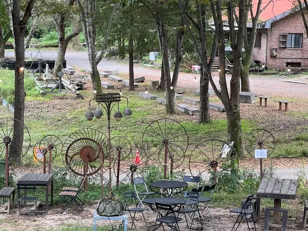 Tables set up in the outdoor garden