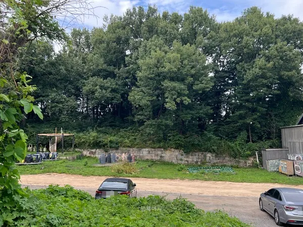 Lower parking lot with wide sectioned spaces