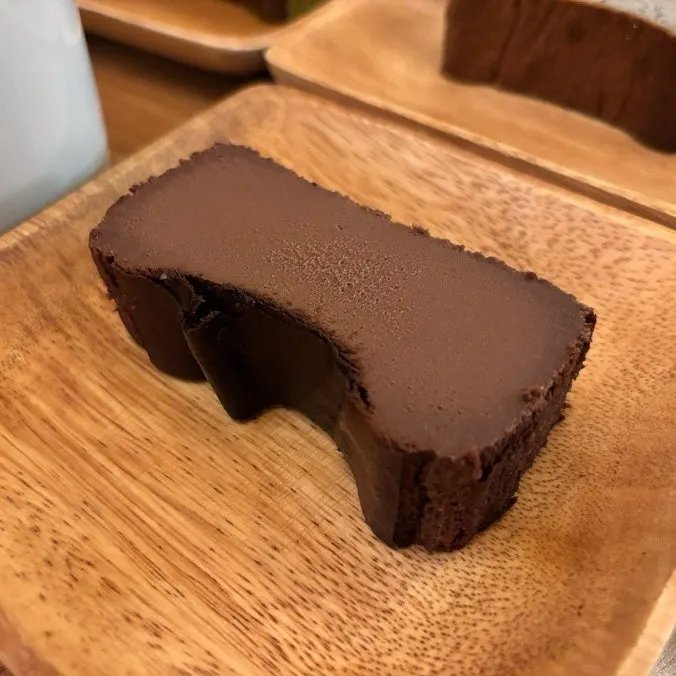 A slice of chocolate Basque cheesecake