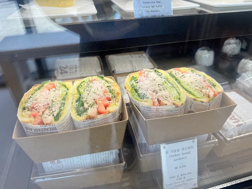 Jeju organic lemon rice madeleines and sandwiches on display