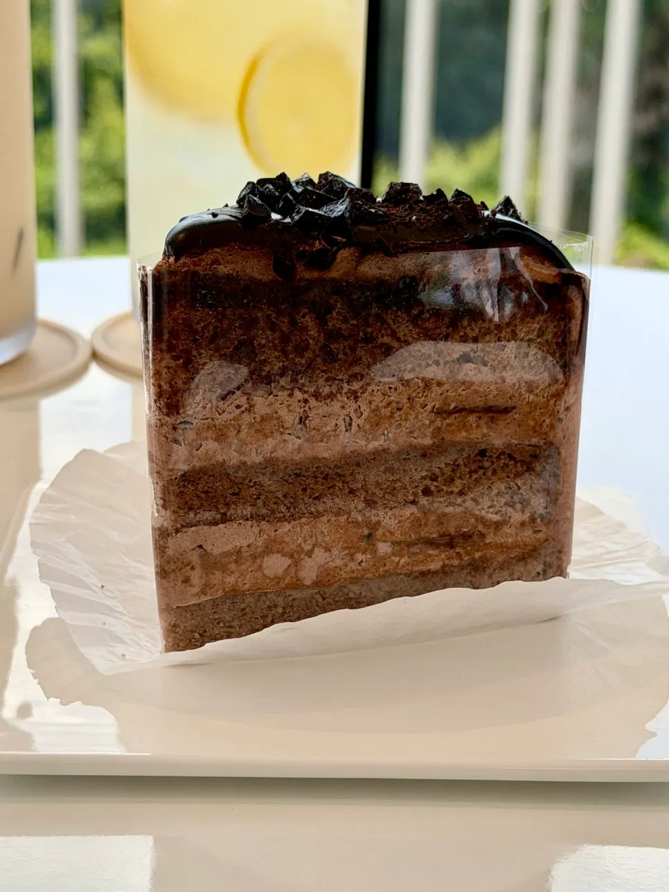 A slice of Valrhona choco rice cake