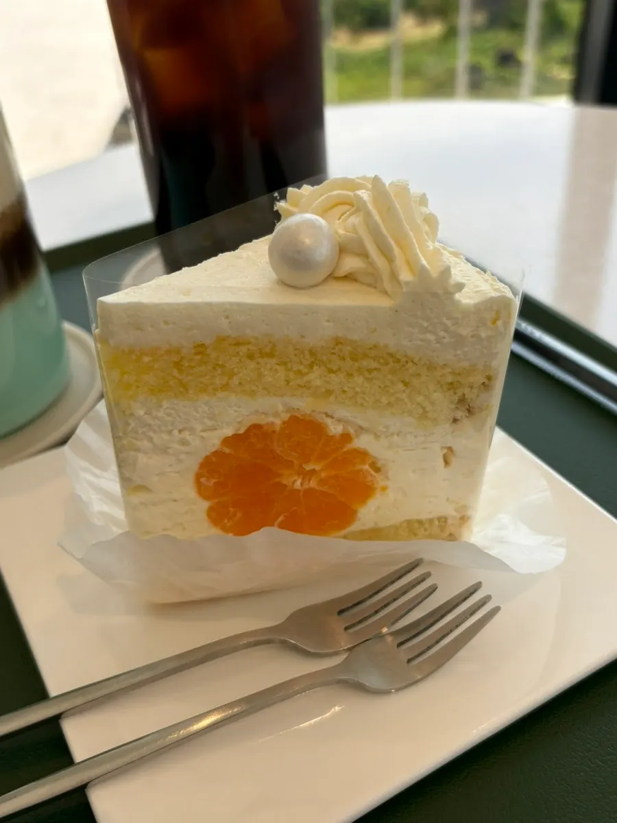 A slice of tangerine yogurt rice cake