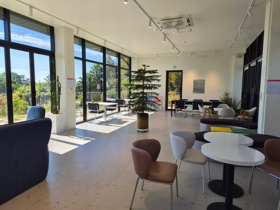 Spacious second-floor indoor seating