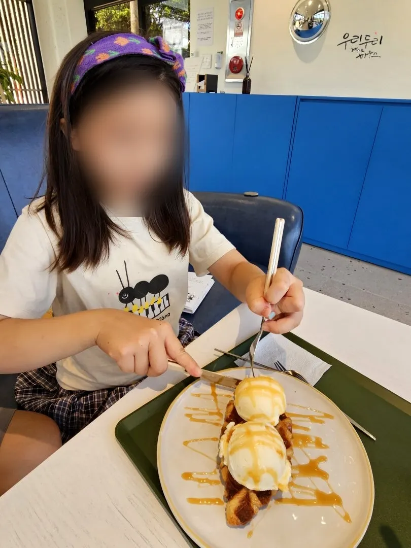 Croffle topped with two scoops of ice cream