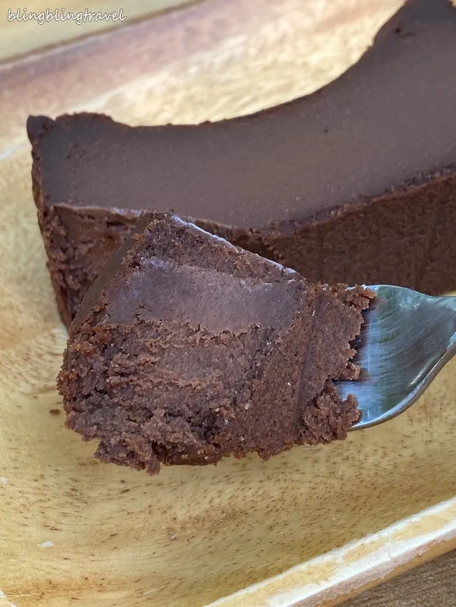Cross-section of the chocolate Basque cheesecake