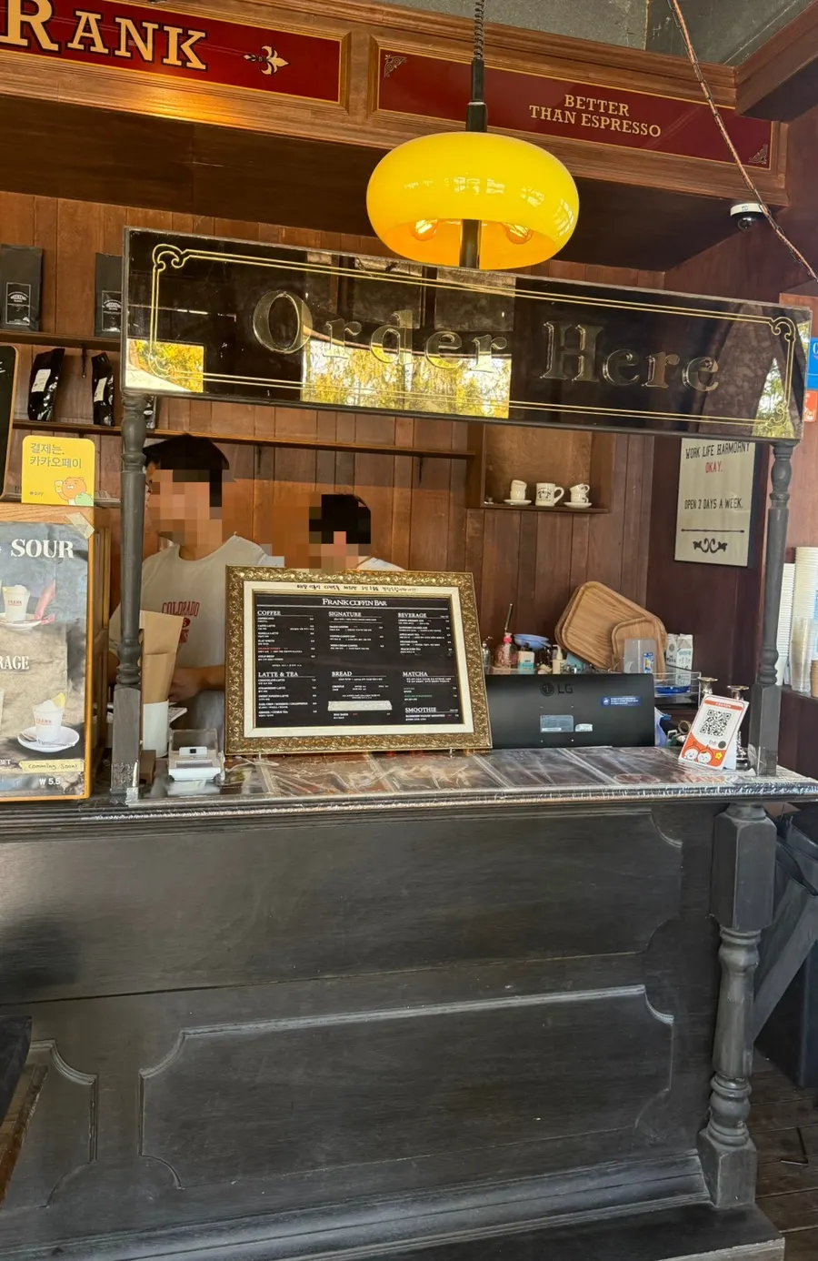 Café interior with dark wood-tone décor