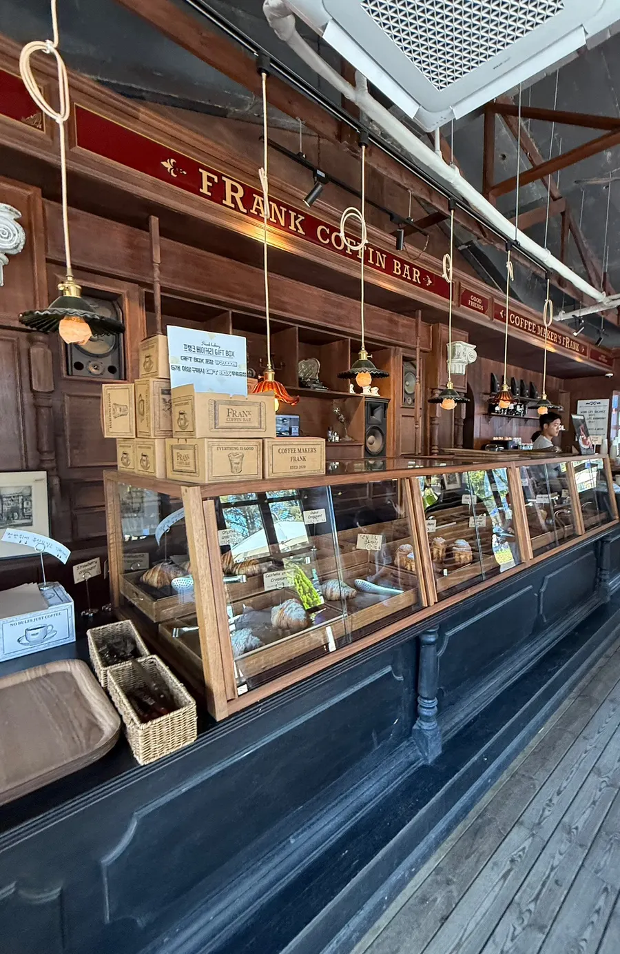 Bakery counter displaying various breads