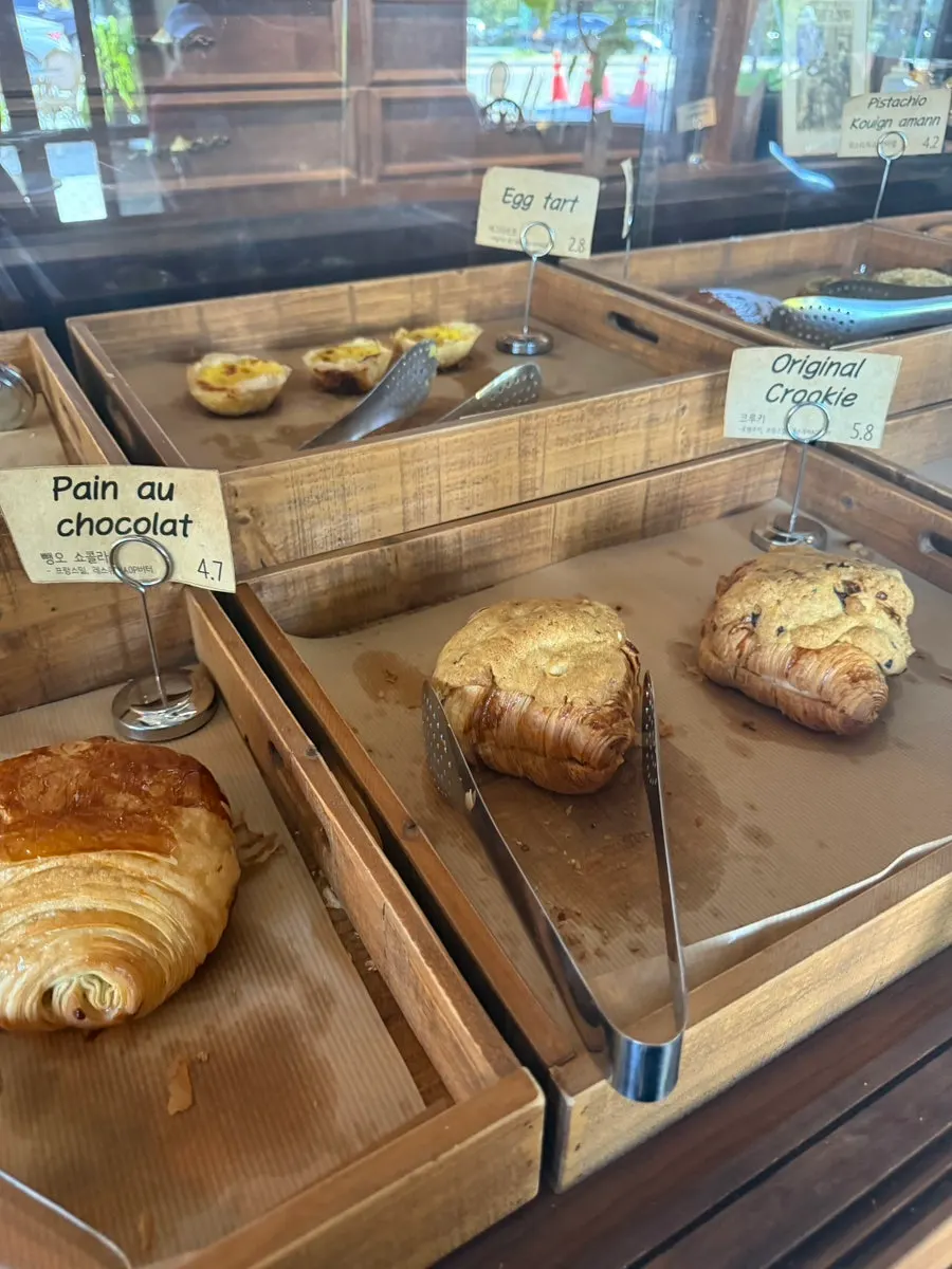 Pastries lined up on display