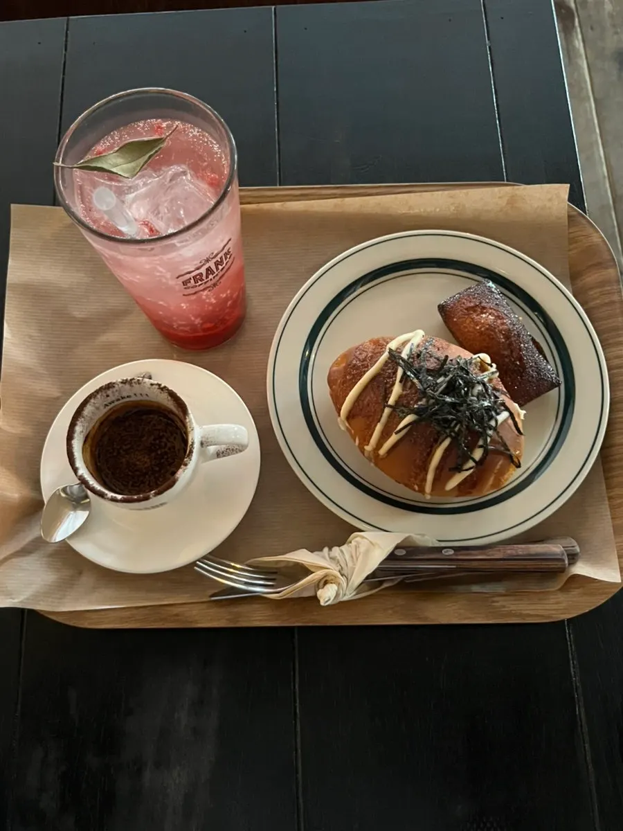 Ordered bread and drink set on the table