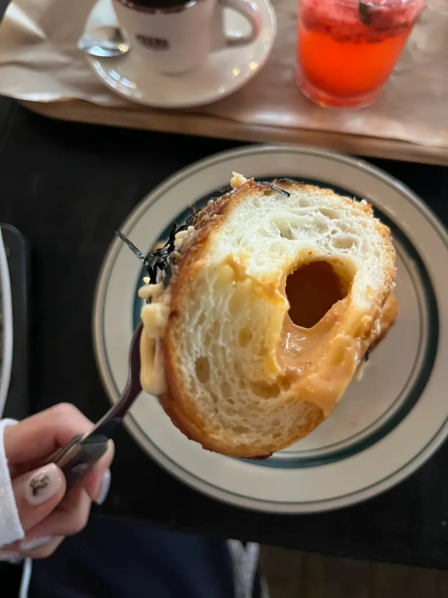 Close-up of the pollock roe salt bread filled with sauce