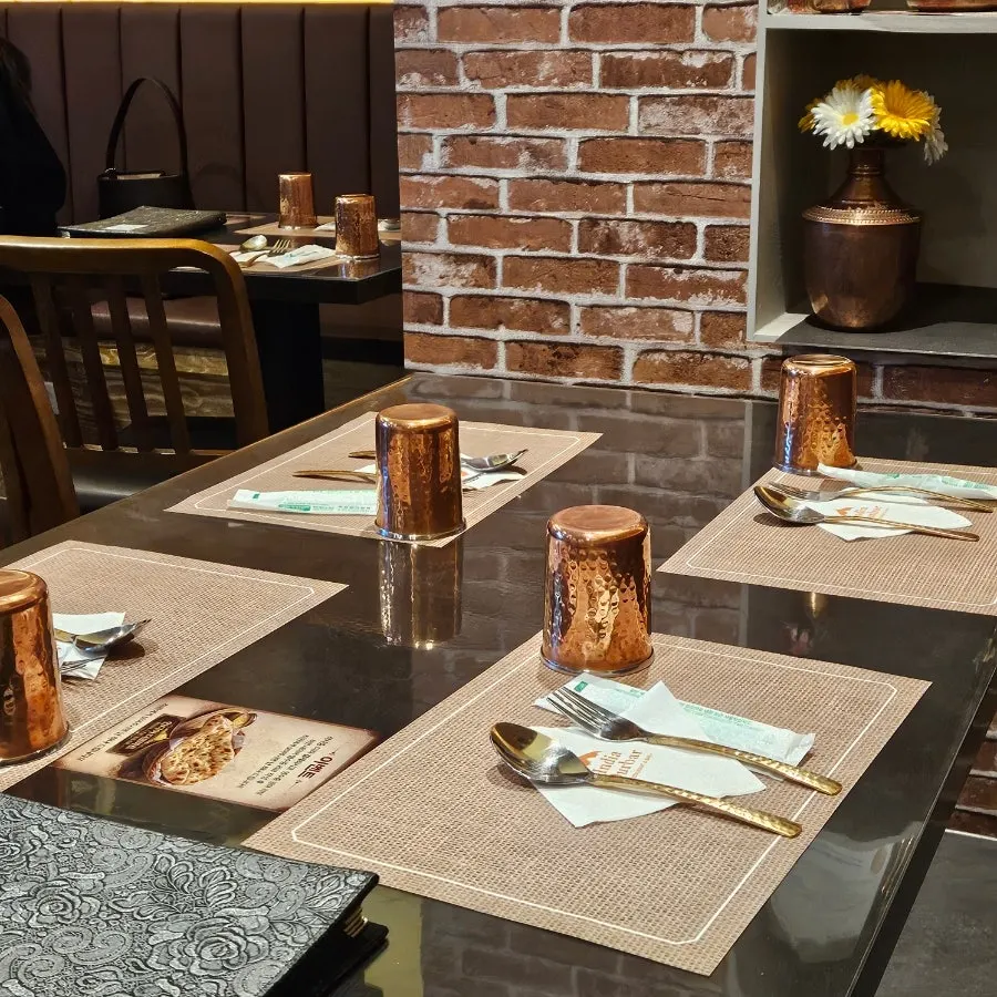 Restaurant table with tableware lined up neatly