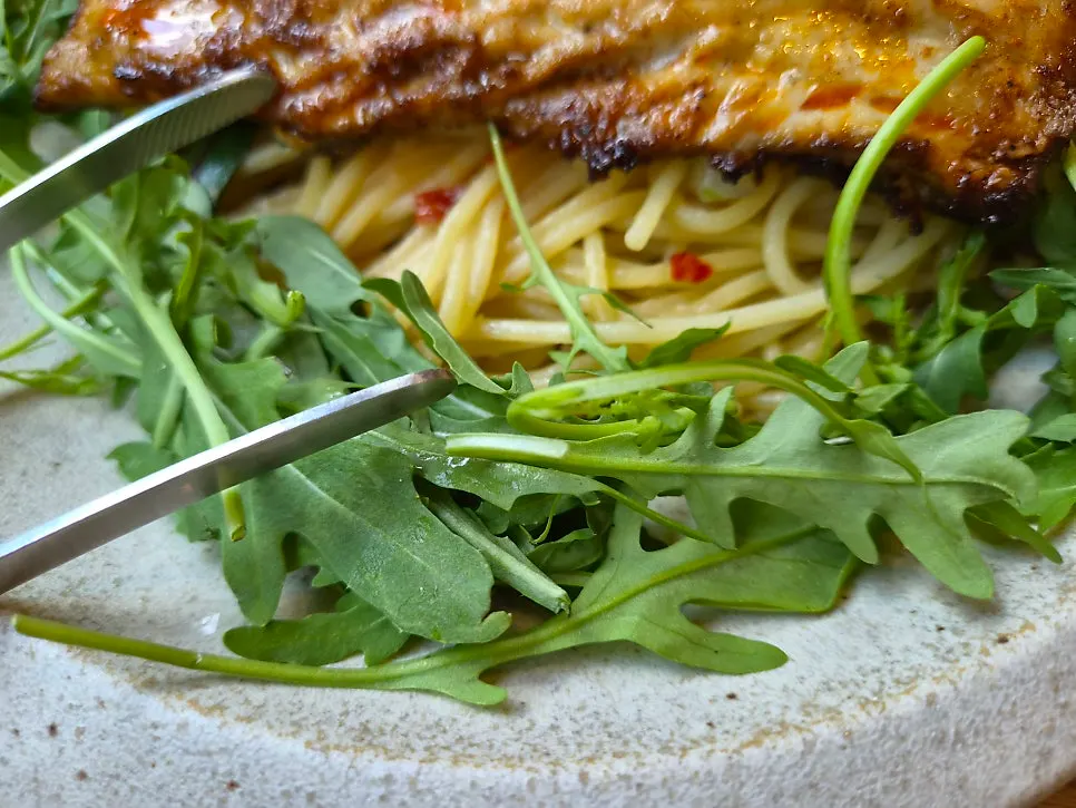 Oil pasta with marinated mackerel