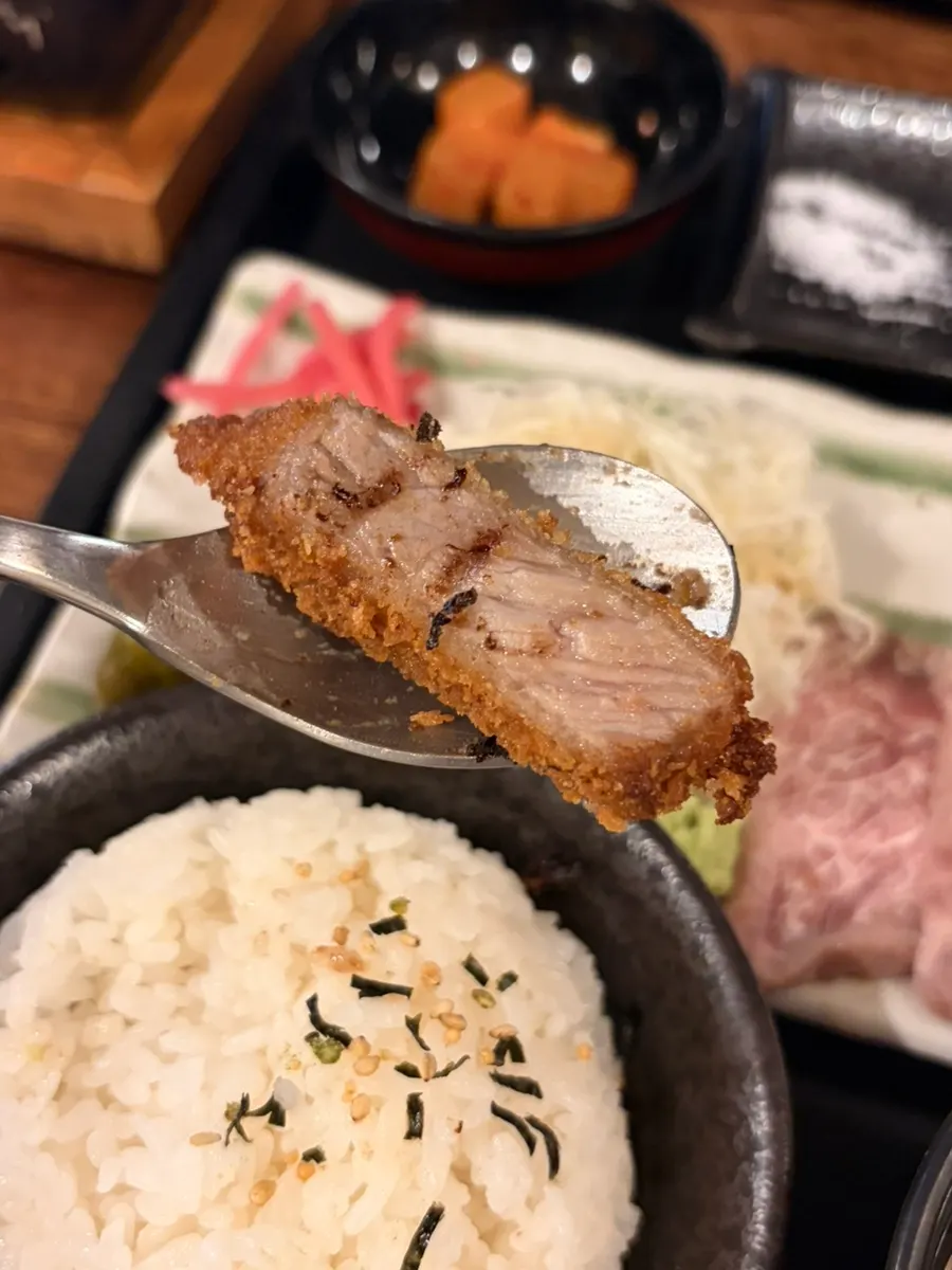 규카츠와 스테키를 함께 먹는 식사