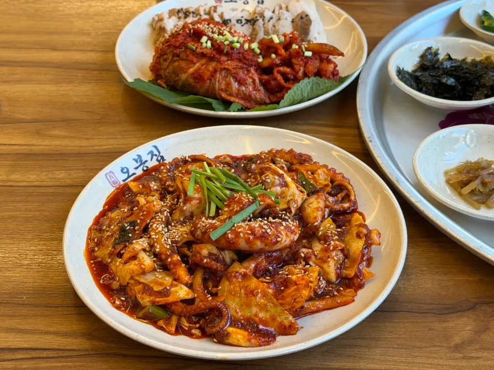 큼직한 낙지가 보이는 낙지볶음 접시
