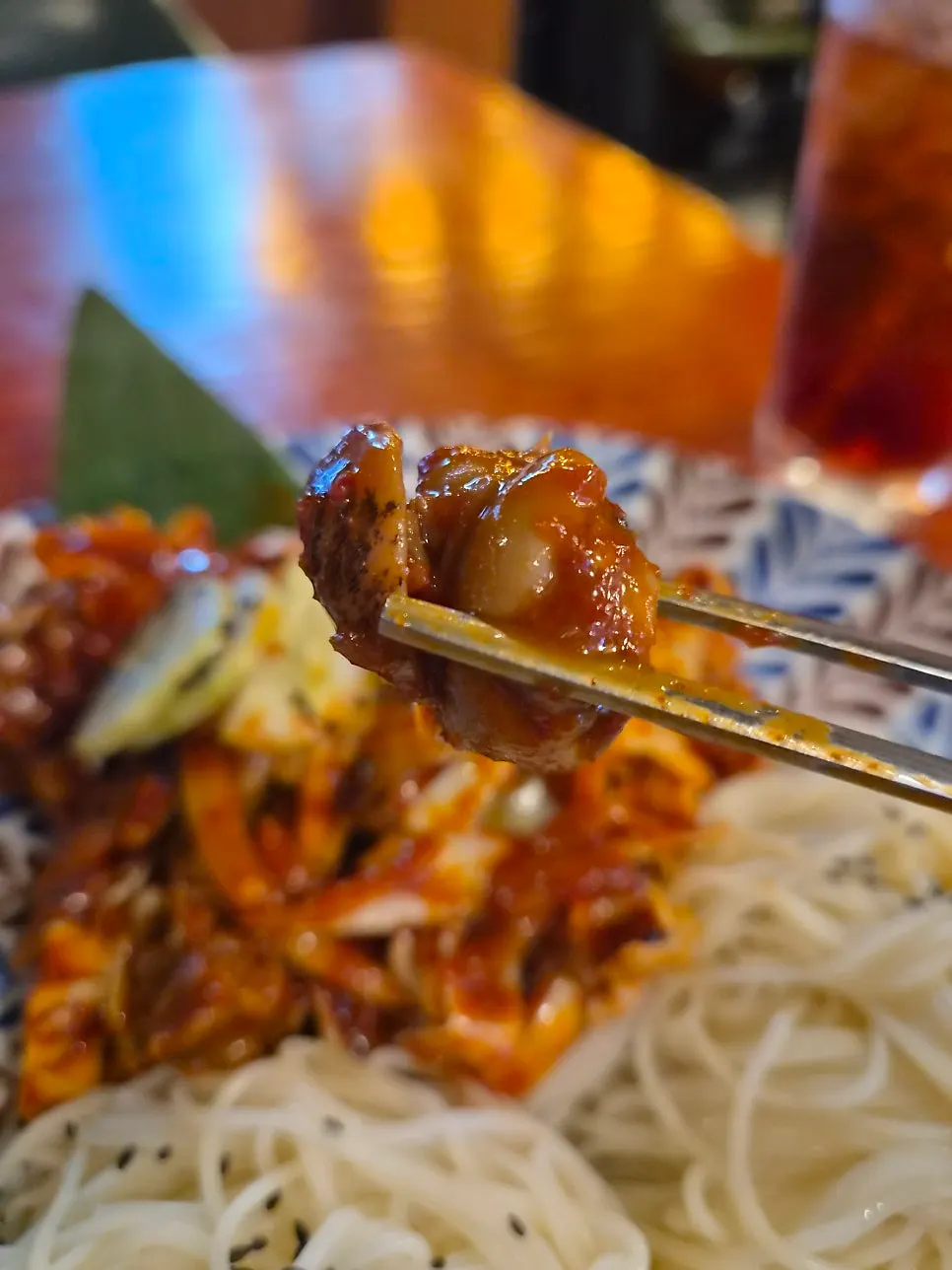 Somyeon noodles and ingredients in the whelk dish