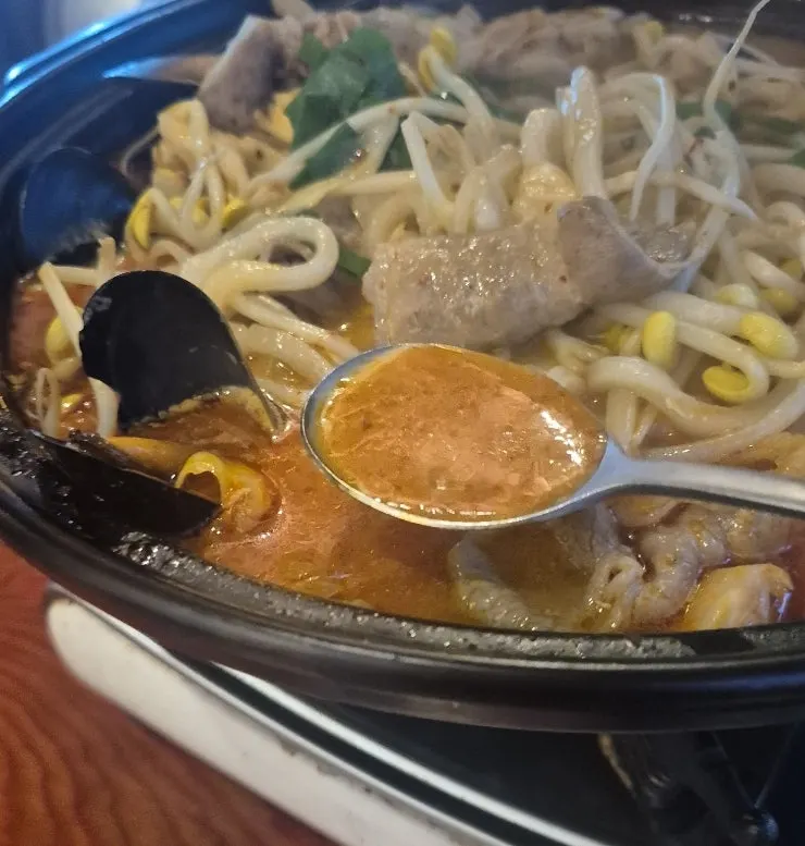 Ingredients lifted out of the spicy jjamppong tang
