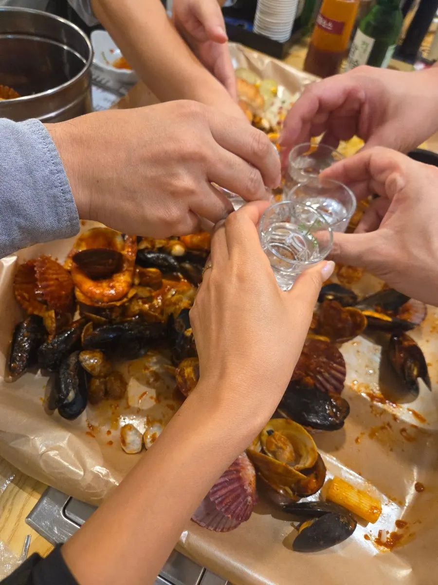 A generously portioned plate of seafood boiling