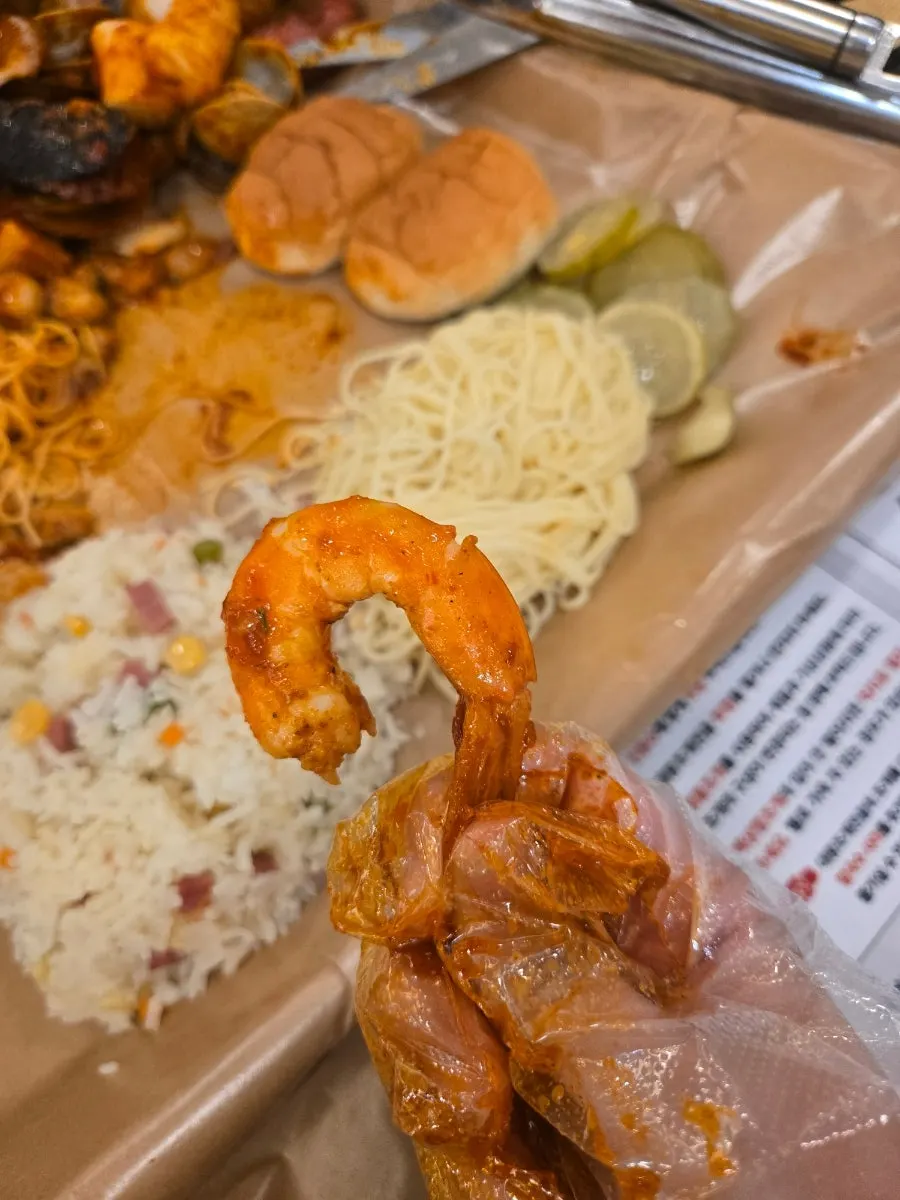 Close-up of shrimp coated in sauce