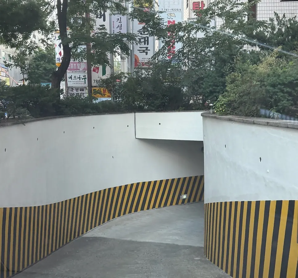 Entrance to the building's basement parking lot