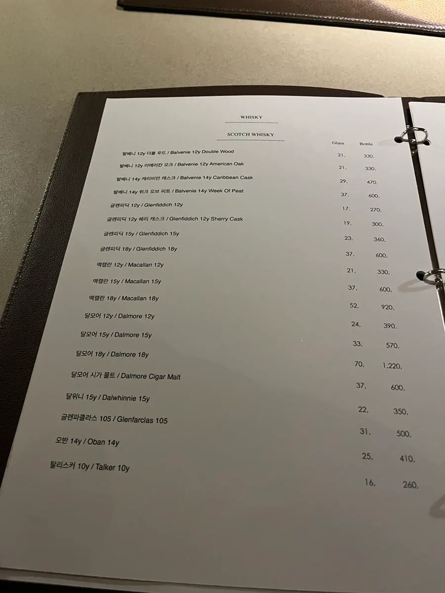 각 서울 주류 메뉴 안내