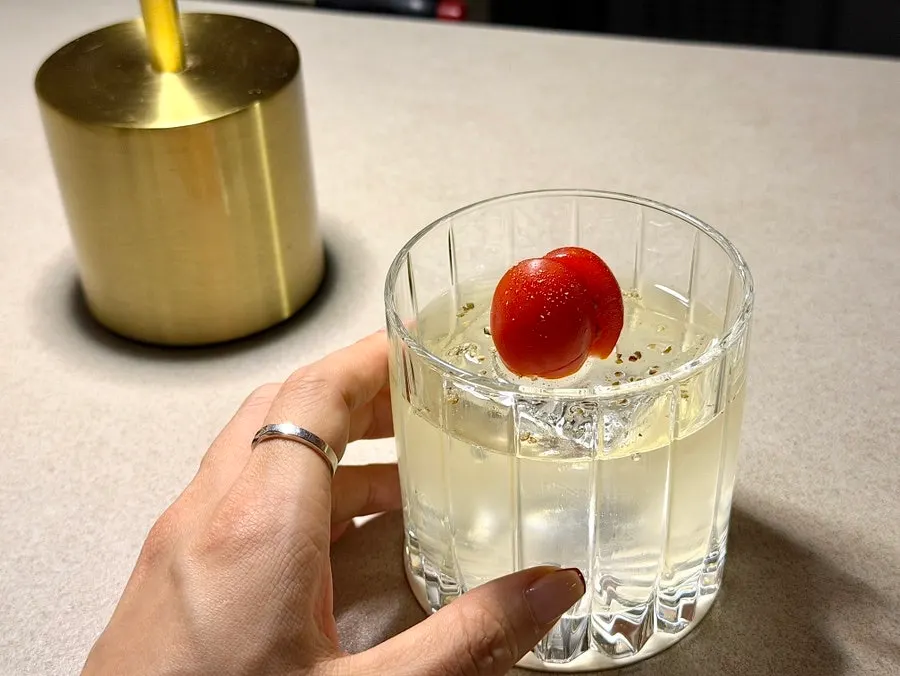Close-up of the refreshing Childhood Tomato cocktail