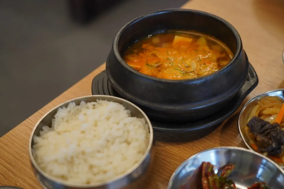 Close-up of a bowl of doenjang jjigae