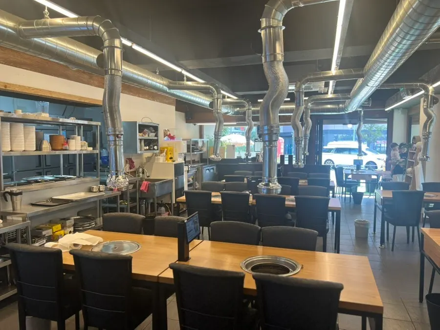 Interior view of the restaurant with group seating