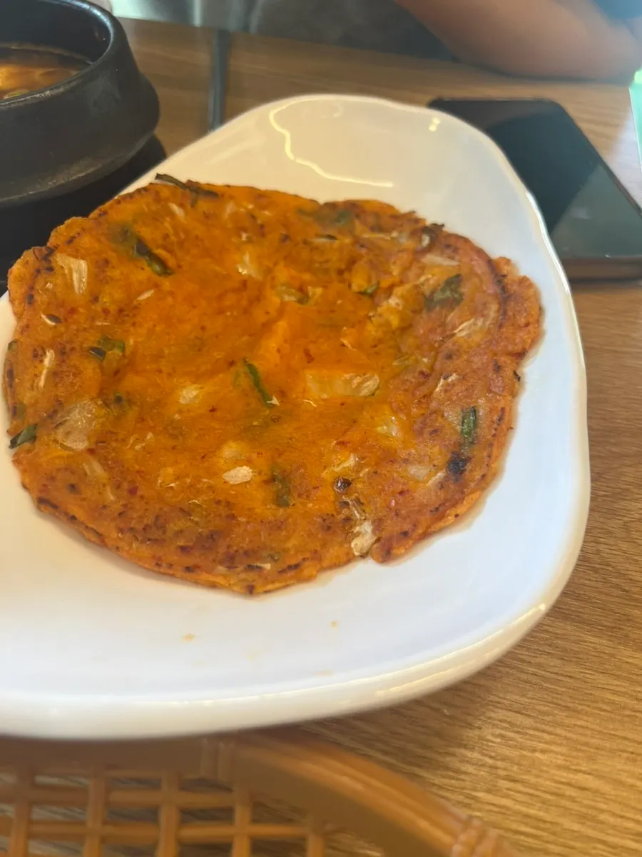 Golden brown self-serve kimchi pancake