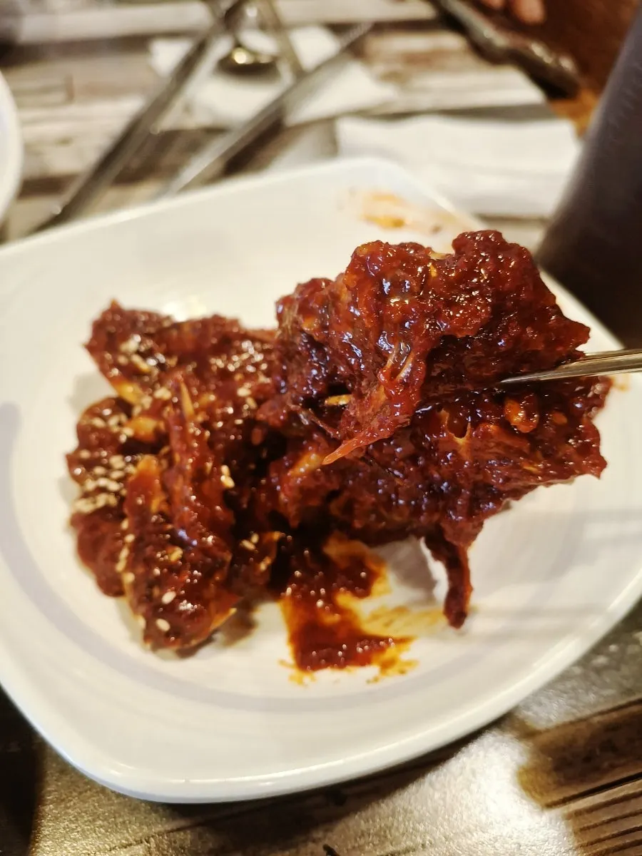 Seasoned crab side dish, said to be a rice thief