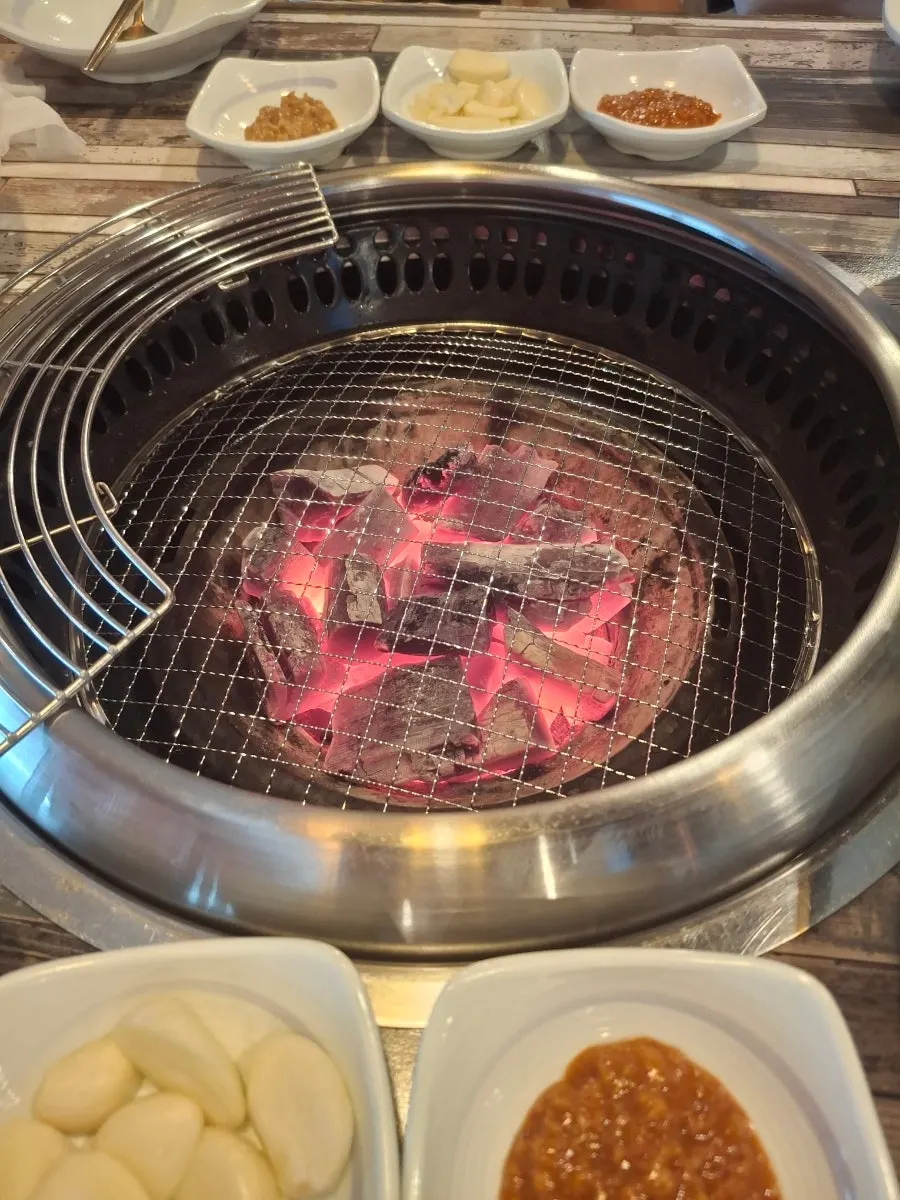 Handmade marinated pork ribs placed on the charcoal grill