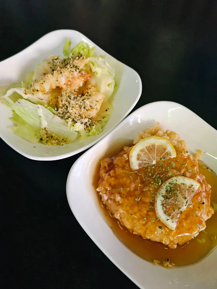 Half-and-half nuroongji guobaorou and garlic cream shrimp