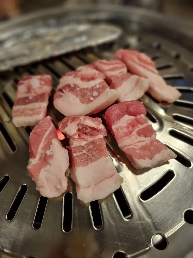 Pork belly grilled crisp on the outside